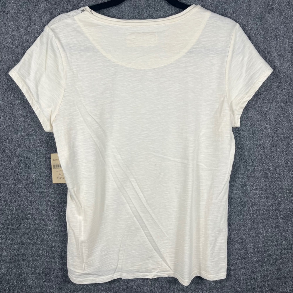 Coldwater Creek Starfish Tee Women M White Gray Abstract Graphic Slub Knit Top - Picture 2 of 7